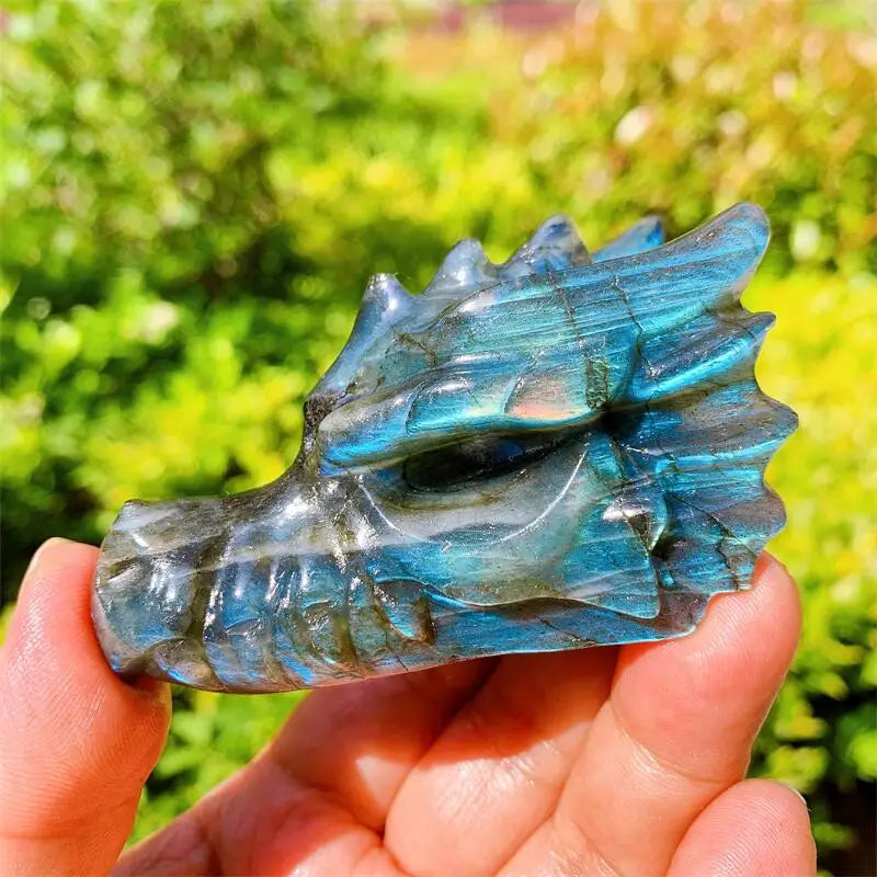 8CM Natural Labradorite Dragon Skull Crystal Carving - Feng Shui Healing Art, Home Decor Gift (1PC) | Spiritual Decor, Meditation Altar, Crystal Collection Display