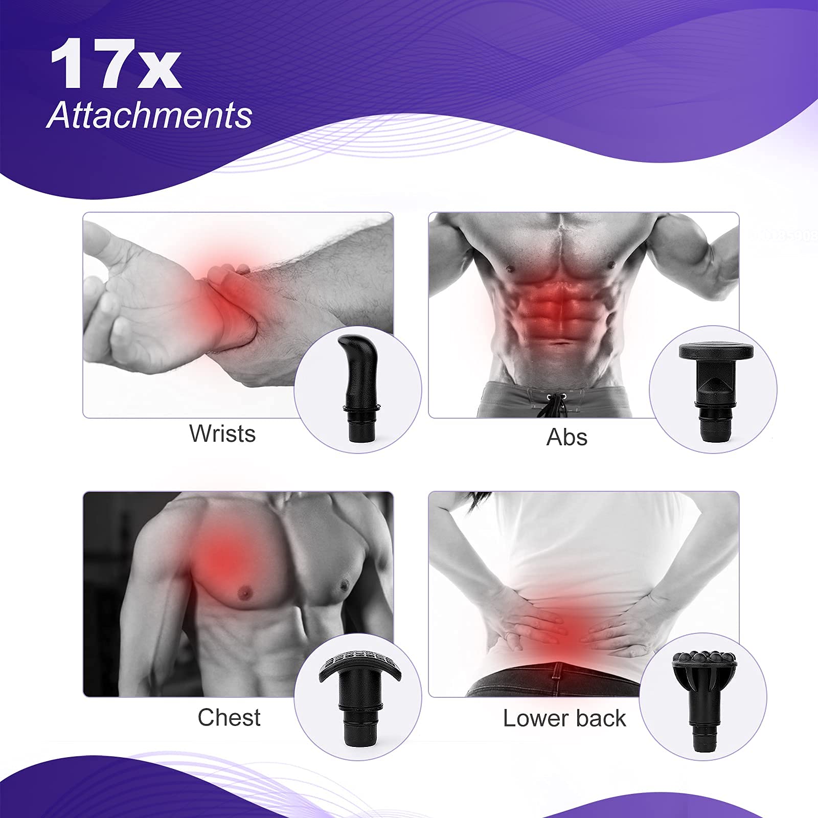 17-in-1 Massage Gun Attachment Heads Set - 18.5mm (0.73 inch) Universal Muscle Massager Heads for Deep Tissue Therapy - Perfect for Back, Neck, Leg Pain Relief & Post-Workout Recovery