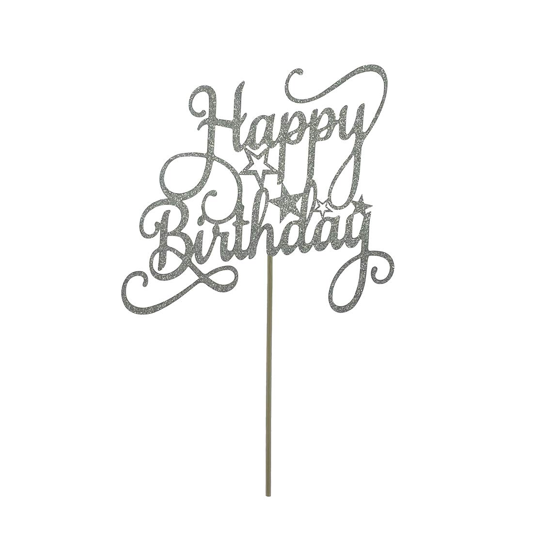 Silver Glitter Happy Birthday Cake Topper - Elegant Party Decor for Birthday Cakes, Wedding, Anniversary & Special Celebrations