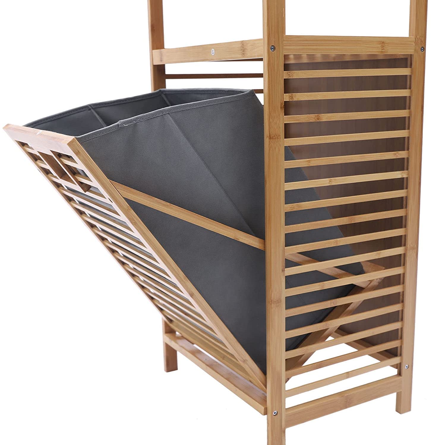 Eco-Friendly Bamboo Laundry Hamper & Storage Organizer with Detachable Rack & Shelves - Perfect for Bathroom, Bedroom, Living Room (37.4in Height) - Ideal for Clothes, Towels & Home Organization