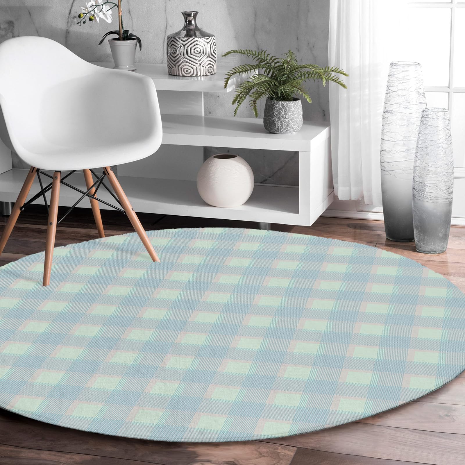 3.3ft Round Area Rug - Elegant Plaid Soft Non-Slip Machine Washable Circle Carpet for Living Room Bedroom | Perfect for Cozy Home Decor & Pet-Friendly Spaces