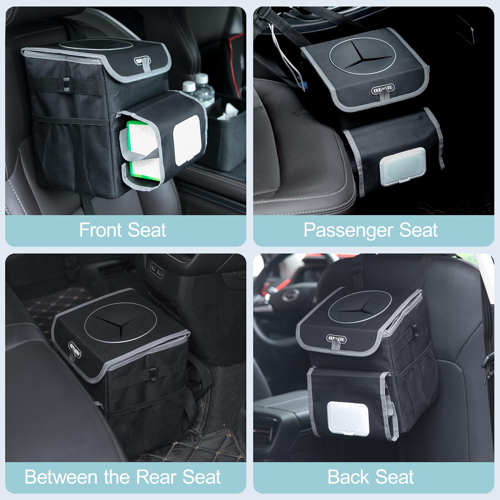 **Leakproof Car Trash Can for Back Seat - 2 Gallon Adjustable Car Garbage Bin with Removable Liners & Tissue Holder - Perfect for SUV, Sedan, Road Trips & Daily Commute (Black)**
