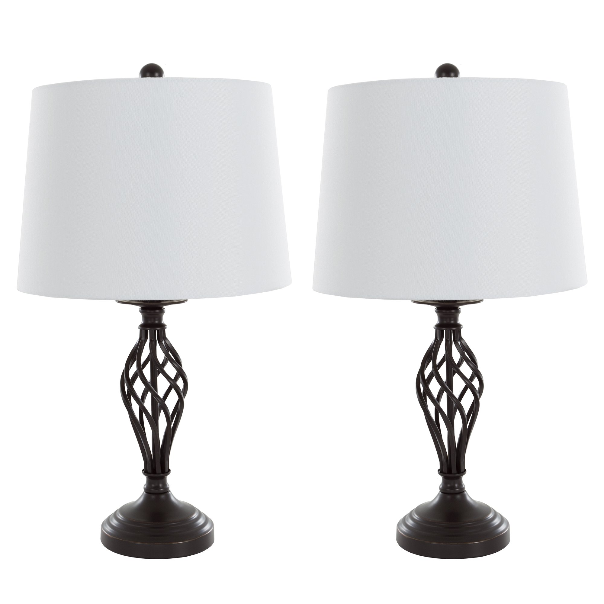 Modern Spiral Cage Table Lamps Set of 2 - Oil-Rubbed Bronze Farmhouse Style Bedside & Living Room Lighting with White Drum Shades by Lavish Home | Perfect for Nightstands, Home Office, and Cozy Reading Nooks