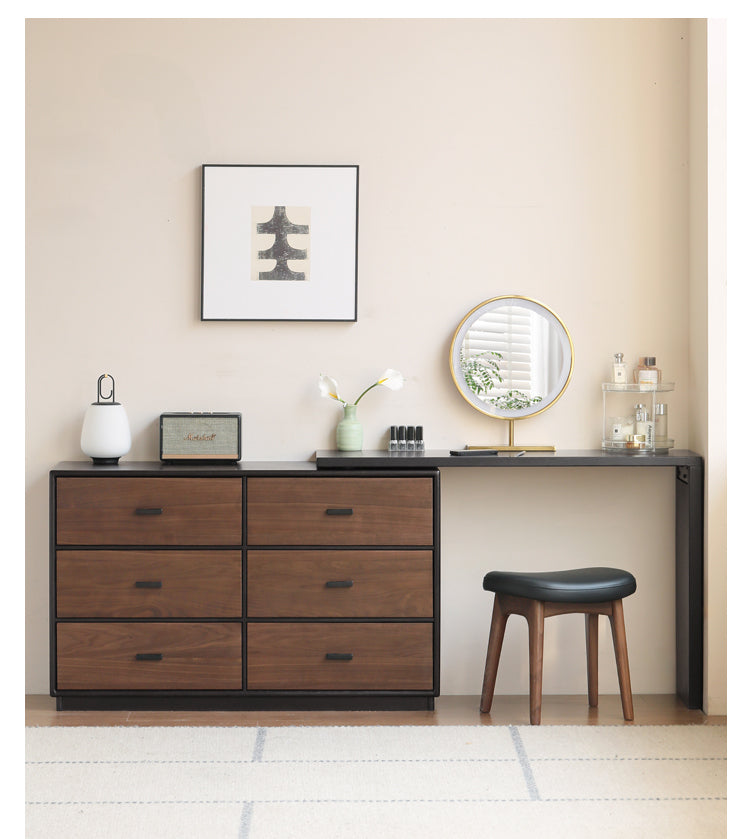 Premium Black Walnut & Oak Solid Wood Italian Vanity Dressing Table - Elegant Light Luxury Makeup Desk for Bedroom, Boudoir, and Master Bathroom