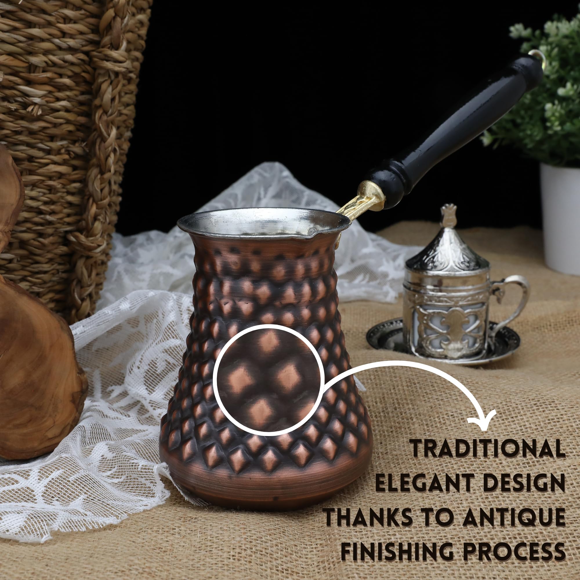 Extra Large Turkish Cezve Coffee Pot - Thickest & Largest Antique Style for Authentic Brewing - Perfect for Home, Cafe & Traditional Turkish Coffee Ceremonies