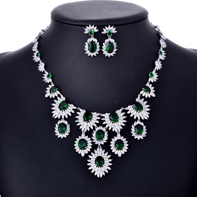 Stunning Colorful Zircon Earrings & Necklace Set for Women - Elegant Bridal Wedding Jewelry Accessories - Perfect for Weddings, Parties, and Special Occasions