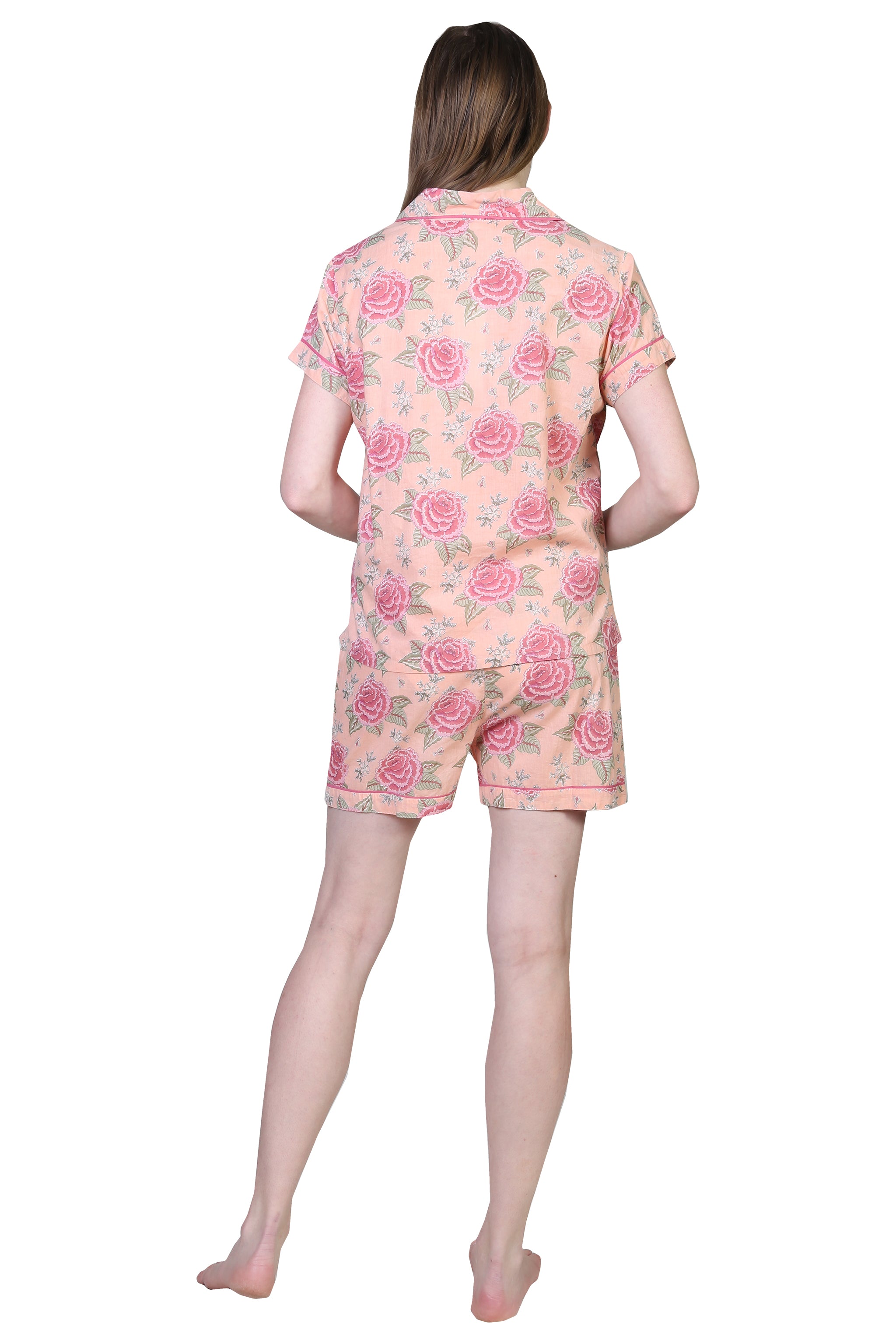 La Cera Boxer Pajama Set for Men - Soft Cotton Sleepwear with Comfortable Elastic Waistband - Peach Color Lounge Wear for Home, Travel & Relaxation