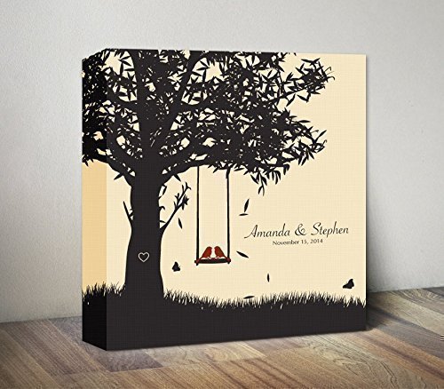 Personalized 1st Anniversary Canvas Print - Romantic Couple Gift for Wife, Husband, or Wedding - Custom Love Birds on Swing Family Tree Art - Perfect for Home Decor, Bedroom Wall Art & Anniversary Presents