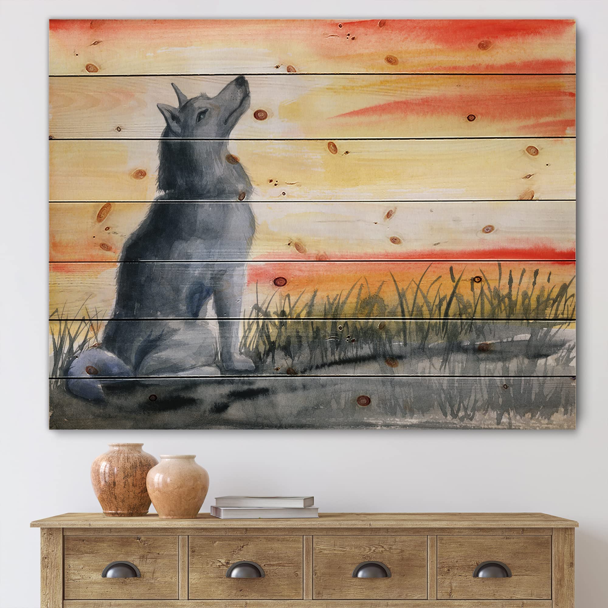Grey Wolf Howling at Moon Wood Wall Art - Handmade Pine Wood Decor with Nature Inspired Animal Print - Perfect for Cabin, Living Room, or Office Wall Decor