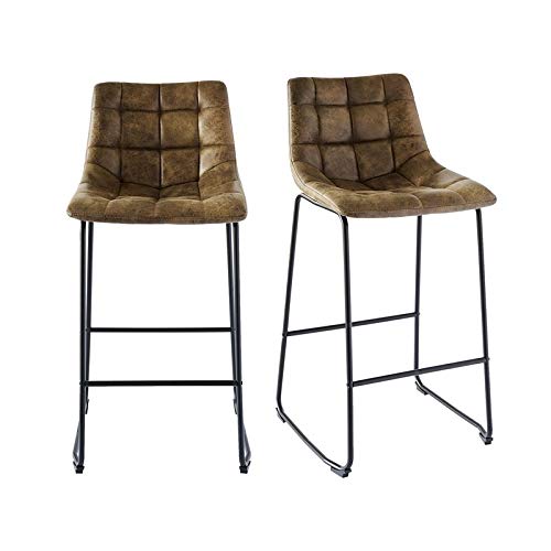 BOWERY HILL 2-Pack Brown Metal Bar Stools with Backrest - Rustic Industrial Counter Height Stools for Kitchen Island, Breakfast Bar, and Home Decor