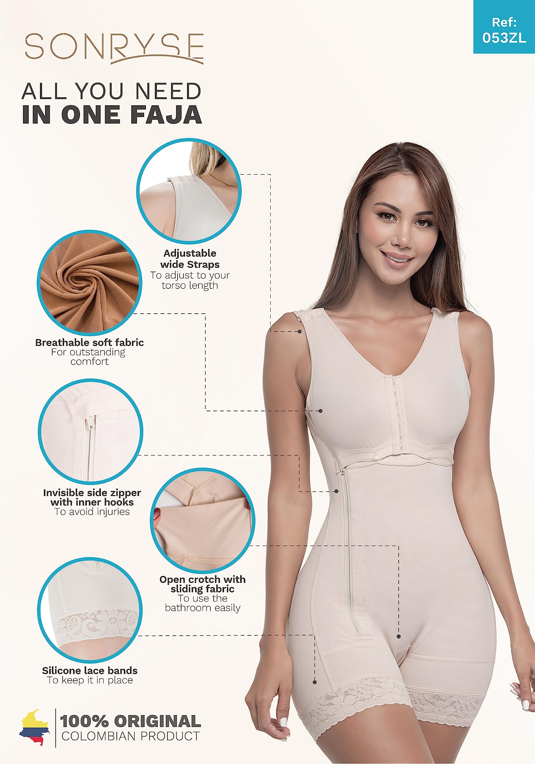 Sonryse PS053 Post-Surgery Compression Garment for Liposuction Recovery - Colombian Fajas for Women - Perfect for Post-Op, Tummy Control & Body Shaping After Cosmetic Procedures