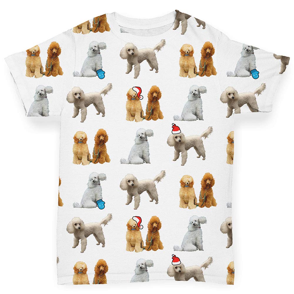 TWISTED ENVY Baby T-Shirts with Cute Poodles & Santa Hats Design - Soft Cotton Toddler Tees for Christmas & Holiday Photos