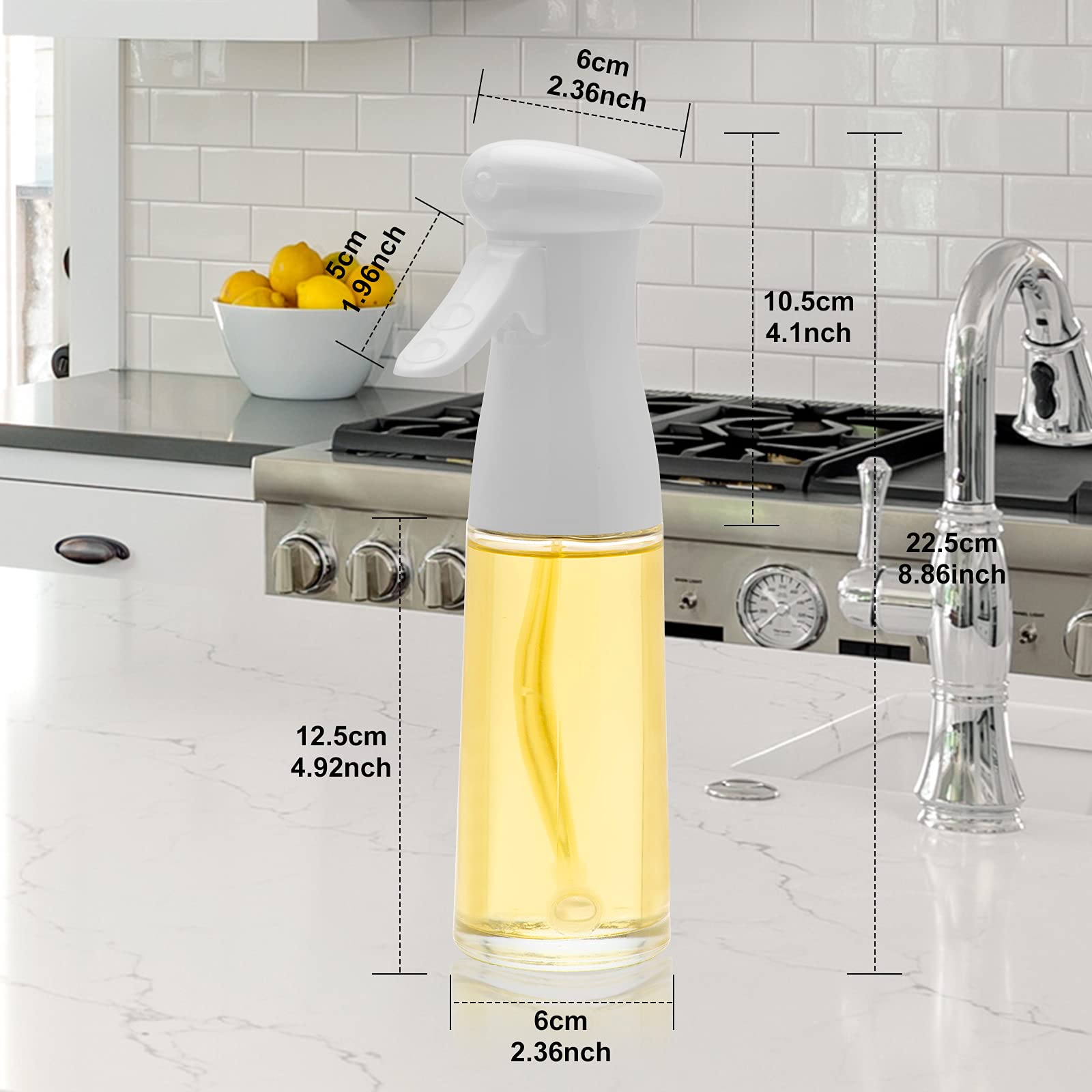 Premium Olive Oil Sprayer for Cooking - 200ml Glass Oil Dispenser Bottle with Fine Mist Spray - Refillable Food Grade Oil & Vinegar Spritzer for Kitchen, Air Fryer, Salad, Grilling, Baking - Perfect for Healthy Cooking & Meal Prep (White)