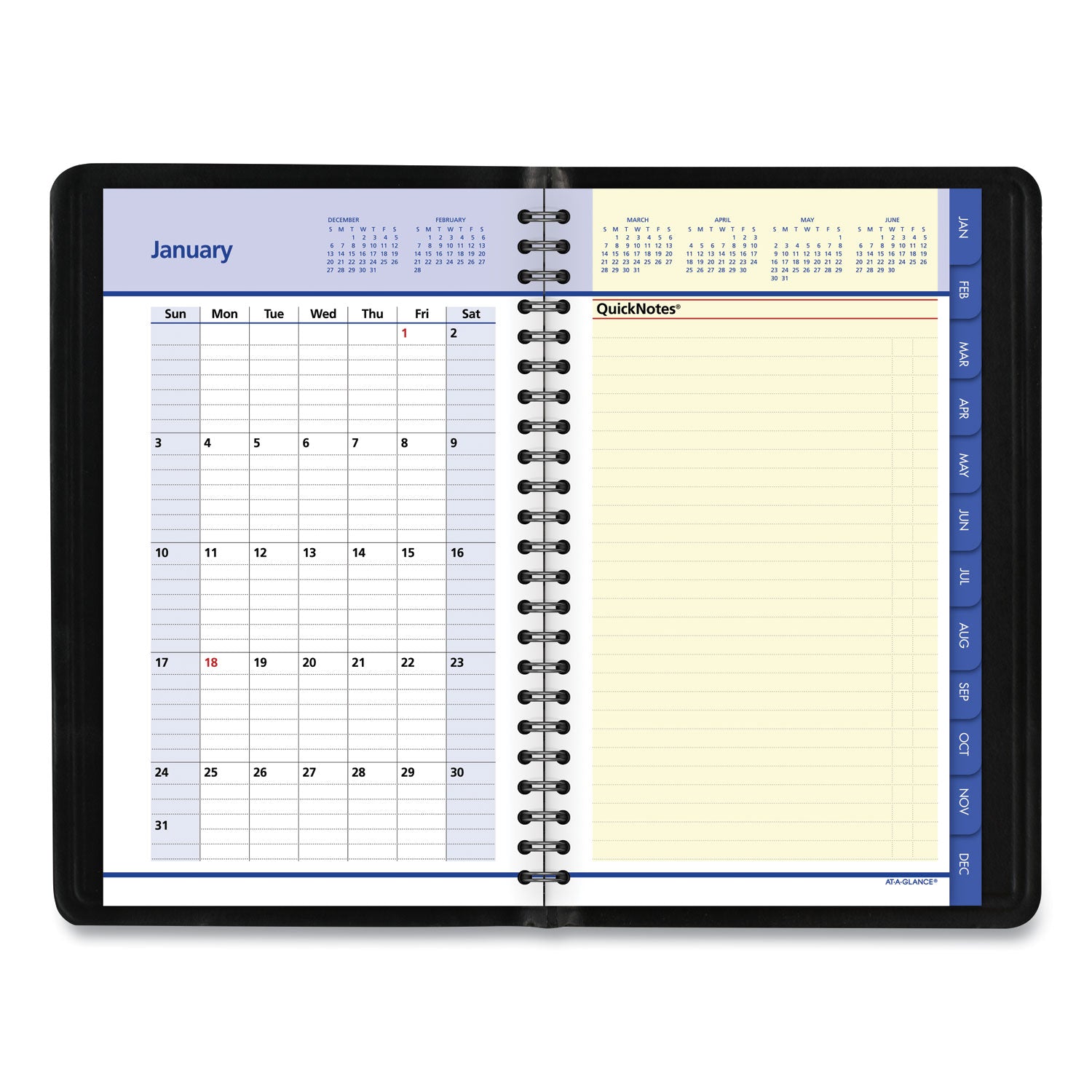 AT A GLANCE® QuickNotes Weekly Block Format Appointment Book 2025 - 8.5 x 5.5 Inch Planner with Black Cover, 12 Months (January to December) - Perfect for Office Scheduling, School Planning & Personal Organization