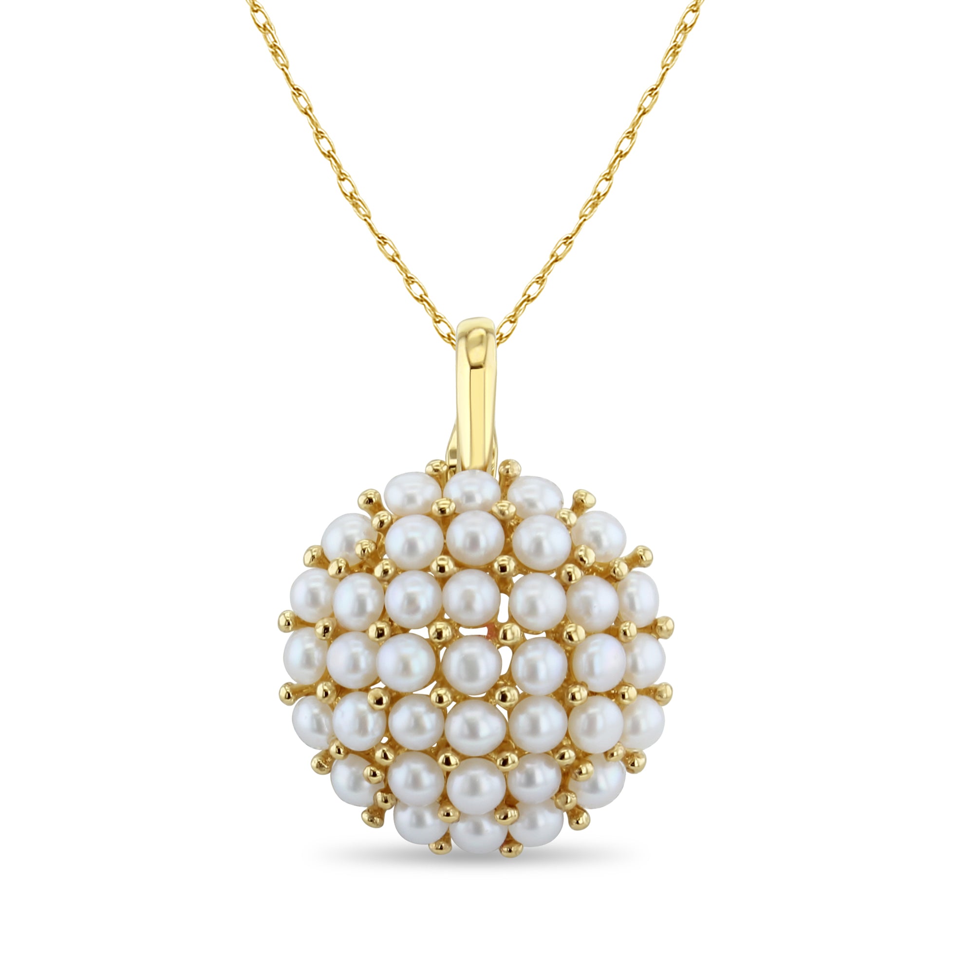 14K Yellow Gold Large Pearl Cluster Necklace - Elegant Bridal Jewelry & Wedding Gift for Women