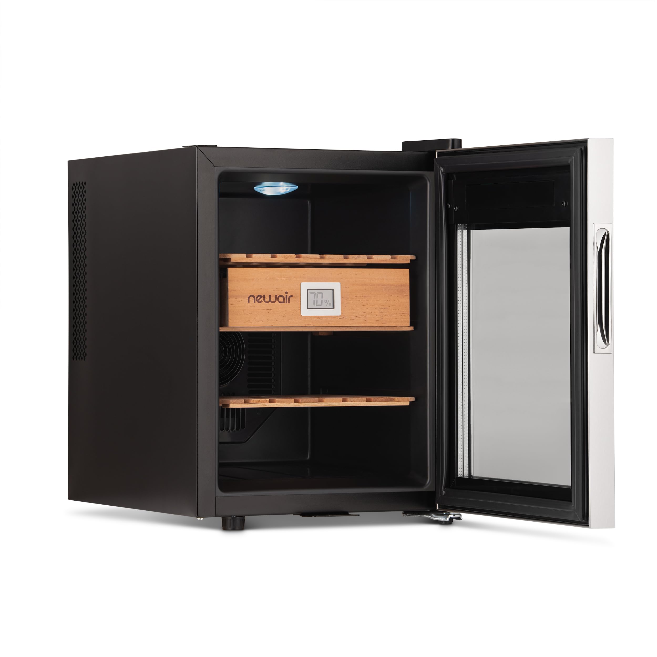NewAir 250-Count Electric Cigar Humidor Wine Cooler - Stainless Steel with Spanish Cedar Shelves, Thermoelectric Cooling & Digital Temperature Control - Perfect for Home Bars, Man Caves & Cigar Collections