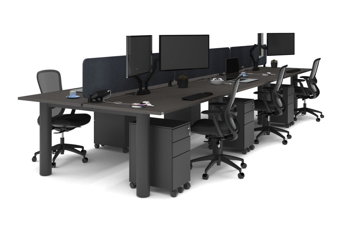 Quadro Cylinder Leg 6-Person Office Workstation Desk - 1800L x 800W with Cable Management - Modern Office Furniture for Collaborative Workspaces & Team Meetings