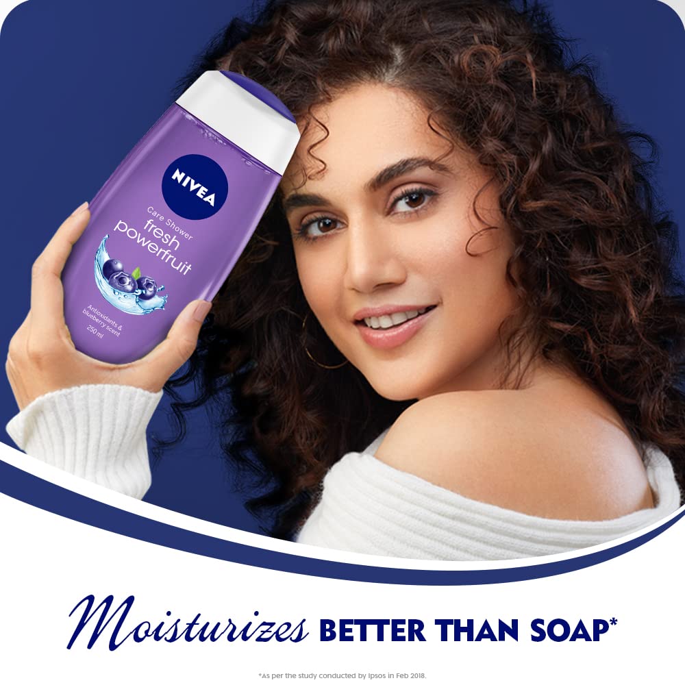 NIVEA Fresh Powerfruit Shower Gel with Antioxidants & Blueberry Scent - 8.5 fl oz (250 ml) Body Wash for Smooth, Hydrated Skin - Perfect for Daily Shower & Relaxing Bath Time