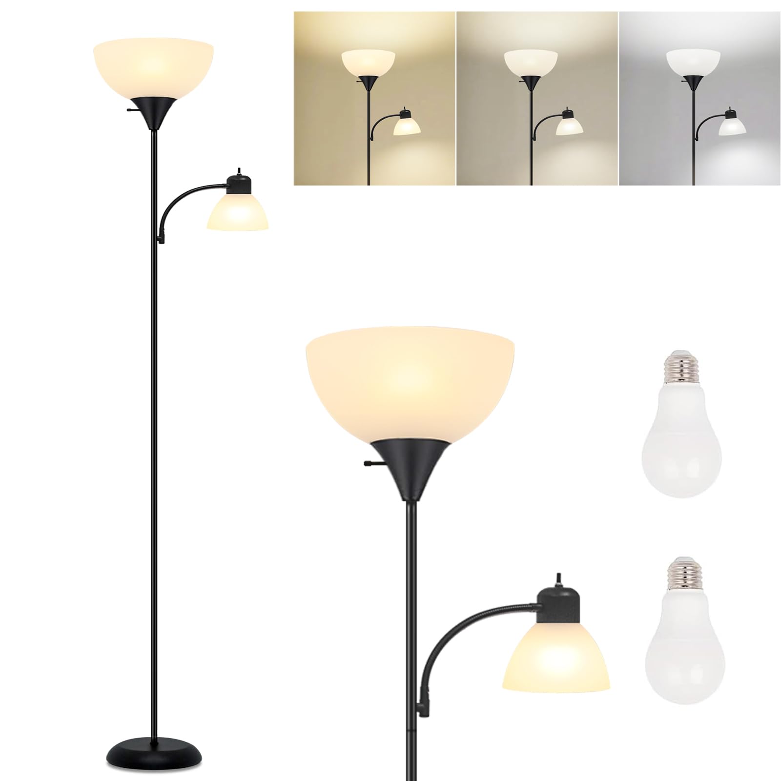 9W LED Torchiere Floor Lamp with Adjustable Reading Light - 72