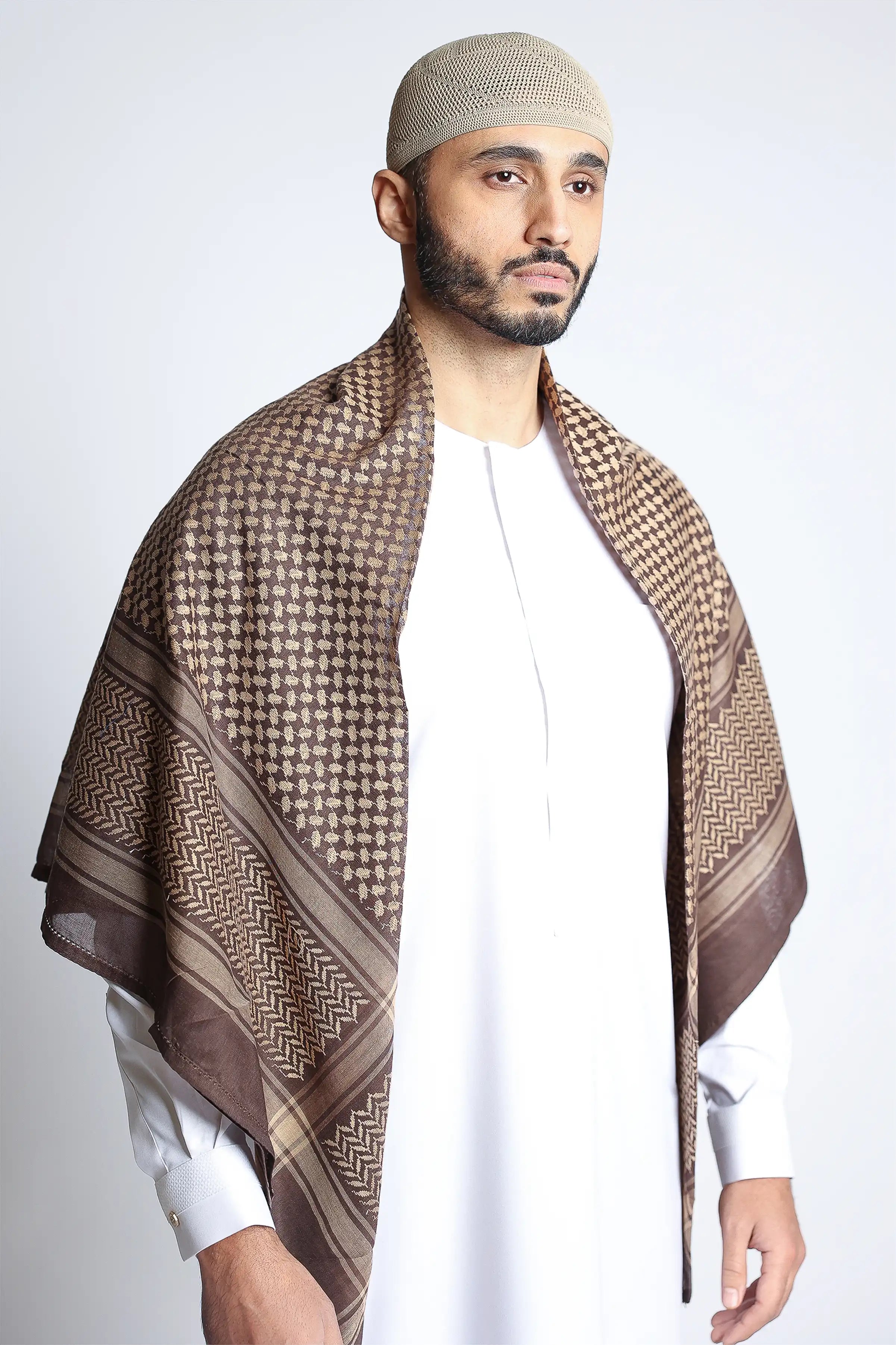 Premium Brown & Cinnamon Shemagh Scarf - Soft Cotton Middle Eastern Keffiyeh for Men & Women - Perfect for Outdoor Adventures, Travel & Fashion