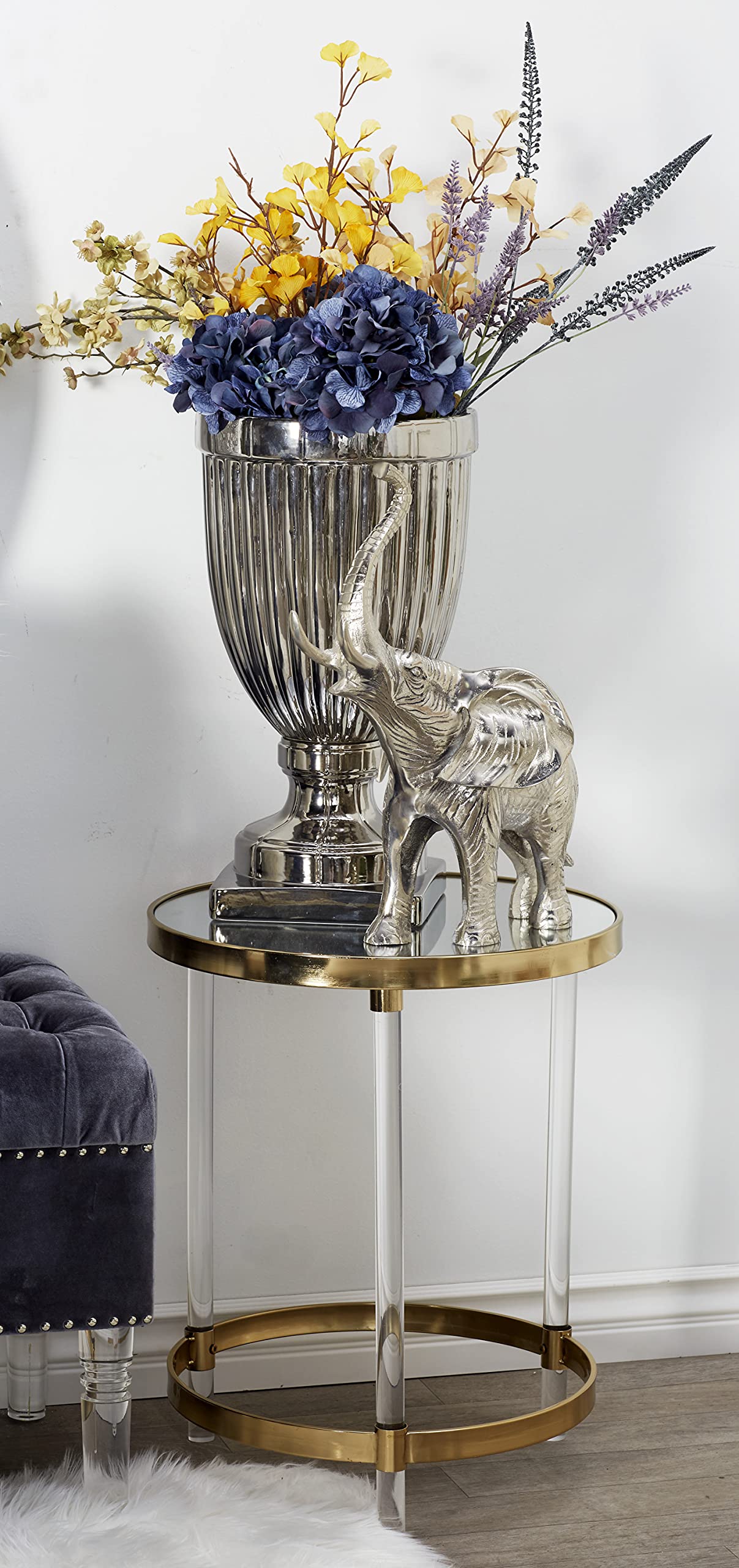 Deco 79 Modern Gold Accent Table with Mirrored Top & Acrylic Legs - 19x19x23 Inch Side Table for Living Room, Bedroom or Office Decor