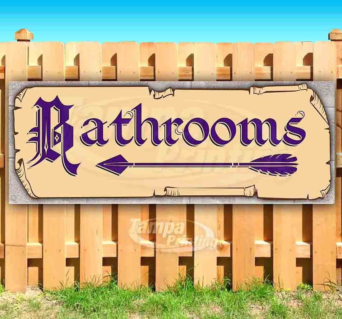 13 oz Heavy-Duty Vinyl Arrow Banner for Bathrooms - Single-Sided with Metal Grommets, Waterproof & Durable - Perfect for Restroom Signs, Directional Markers & Facility Wayfinding