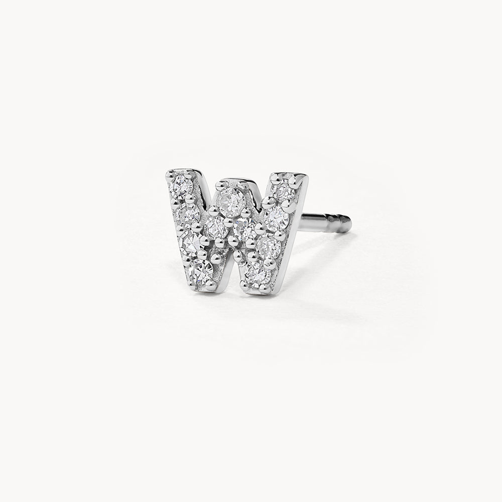 Diamond Letter W Single Stud Earring in Sterling Silver - Perfect for Birthdays, Anniversaries & Personalized Gifts