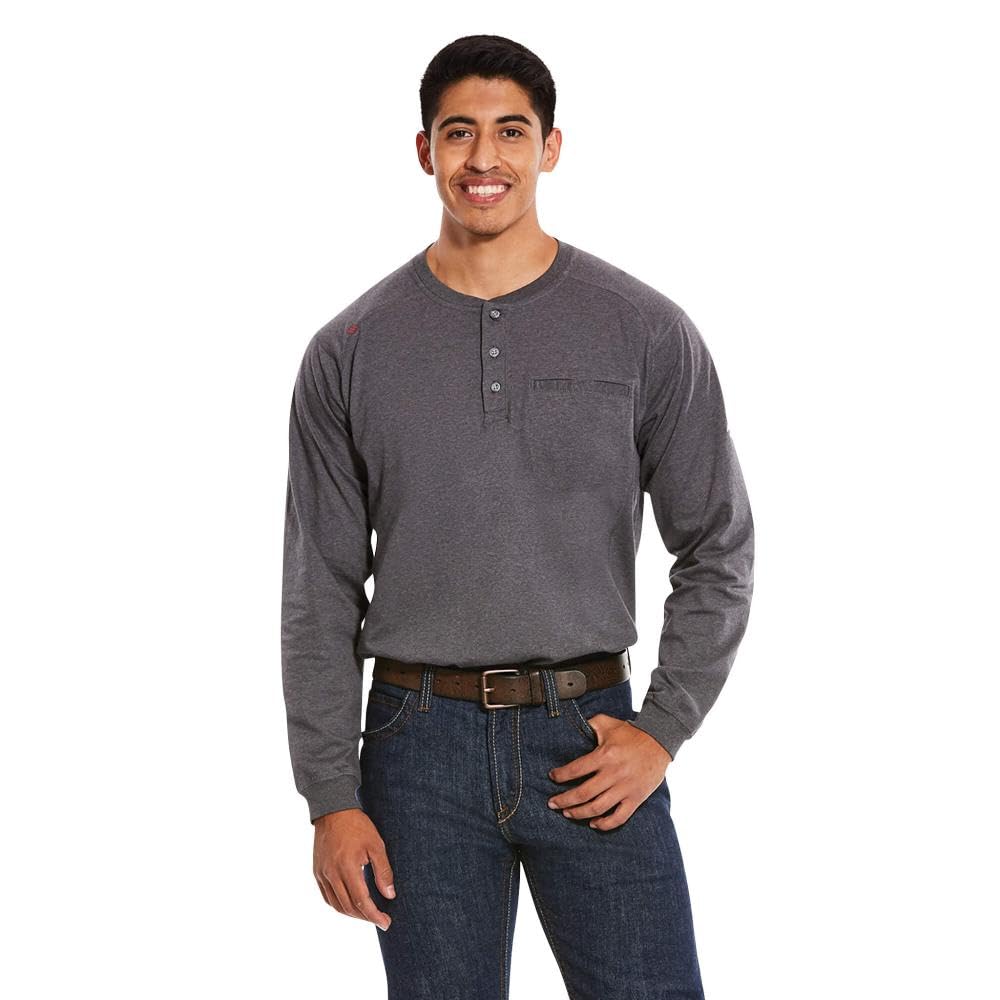 Ariat Men's FR Air Henley Shirt - Breathable Flame-Resistant Workwear for Outdoor & Construction Use