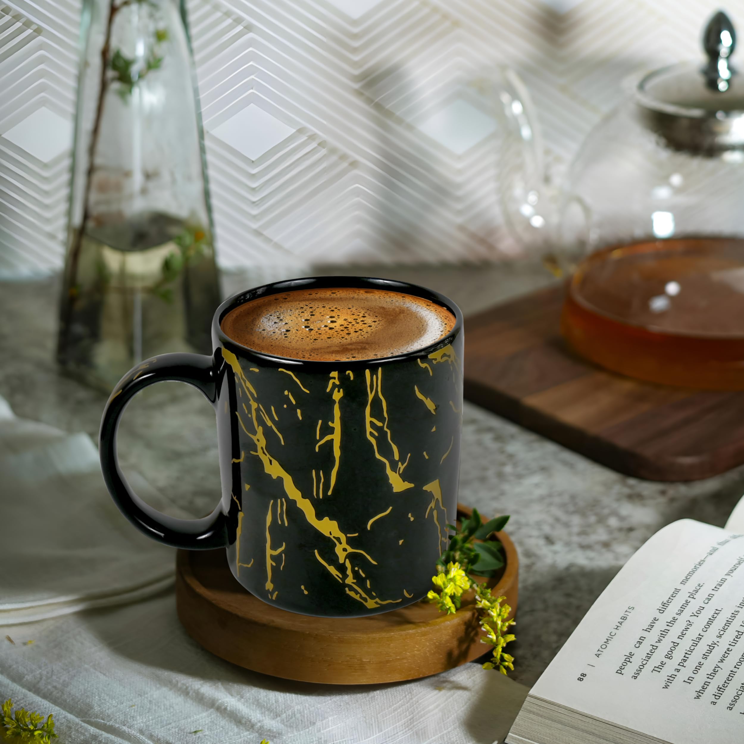 Premium TELVER Ceramic Black Copper Pipe Coffee Mug - 375ml, Microwave & Dishwasher Safe - Ideal for Coffee, Tea, Latte, Cappuccino - Perfect for Home, Office, or Gifts (Single Mug)