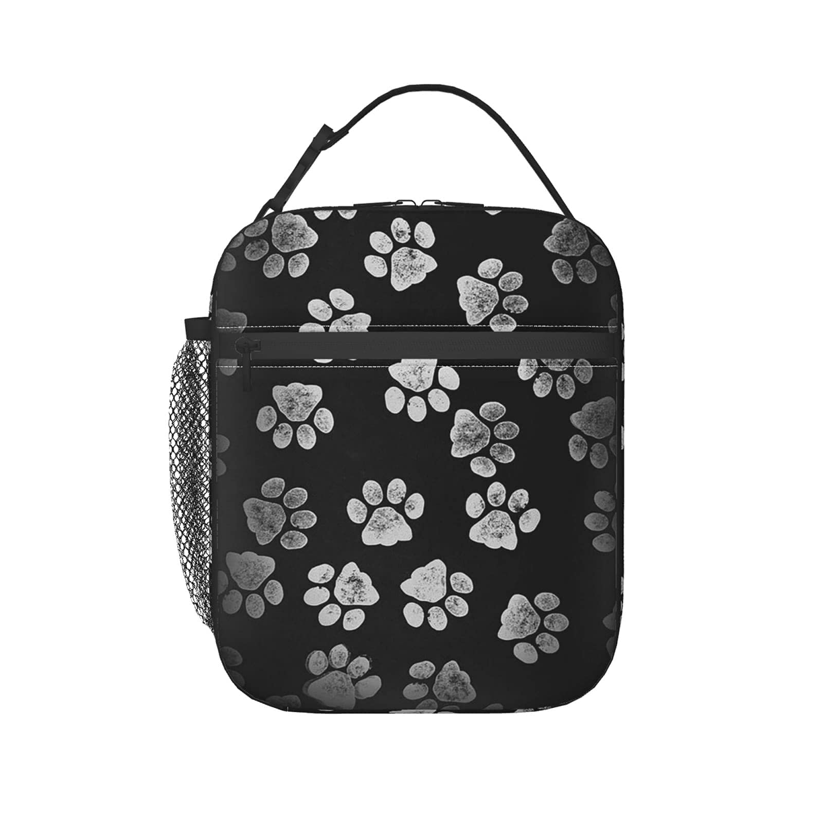 Black and White Retro Paws Insulated Lunch Bag - Reusable Tote Lunch Box for Women & Men - Perfect for Work, School, Picnic, Travel and Outdoor Activities