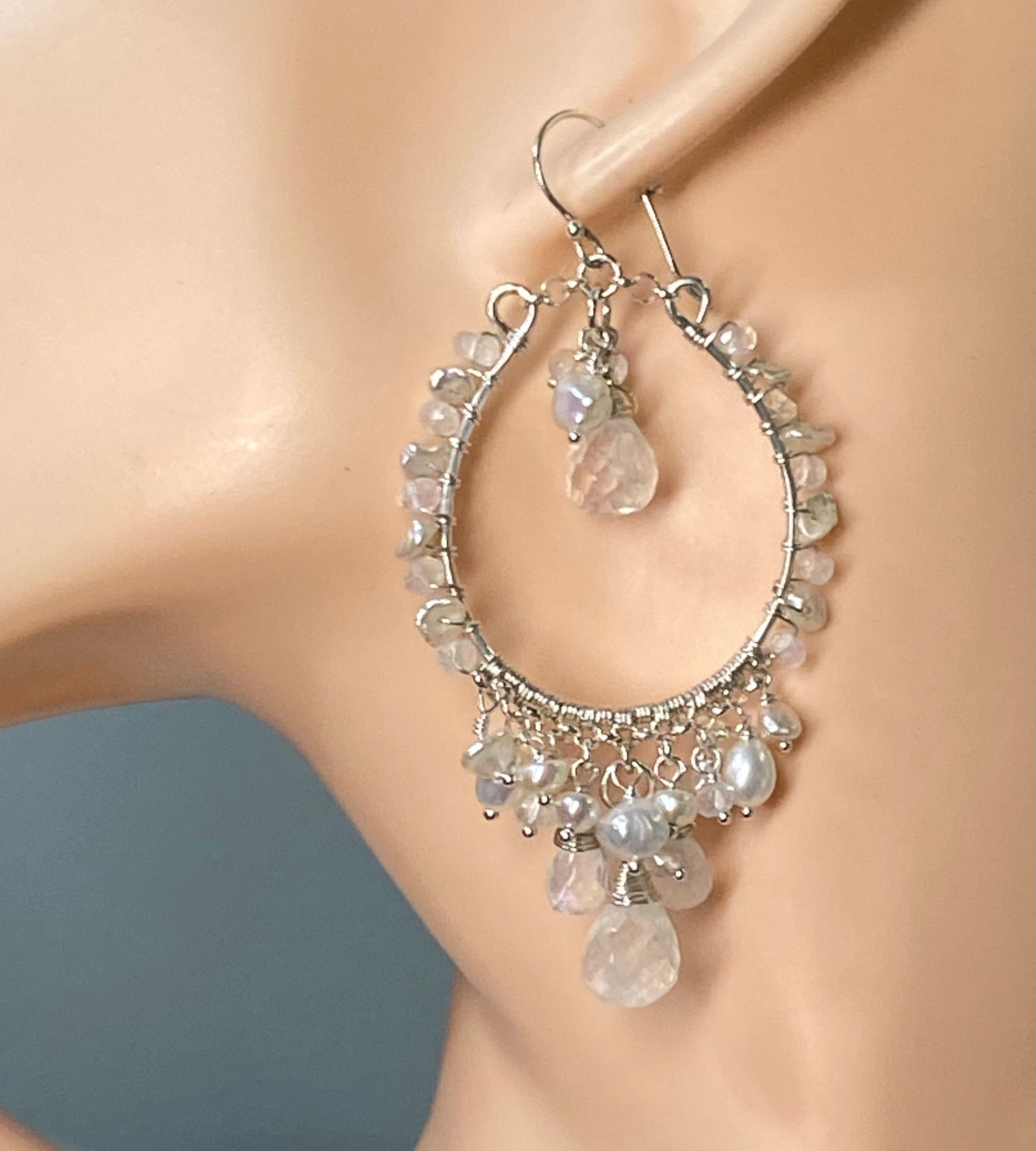 Moonstone Hoop Earrings for Women - Boho Chandelier Statement Jewelry - Perfect for Weddings, Parties & Boho Fashion