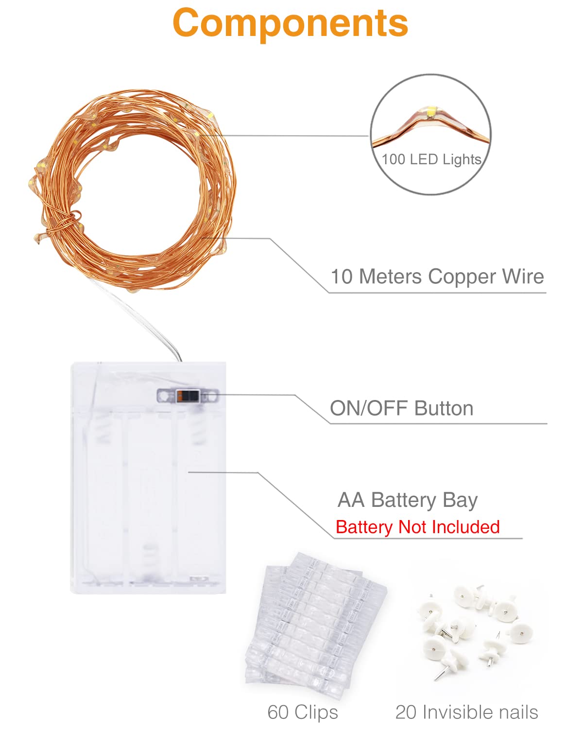 Kolpop 100LED Photo Clip String Lights - 33ft Battery Operated Fairy Lights with 60 Clips, Copper Wire Hanging Decor for Bedroom, Wedding, Party & Christmas | Indoor Photo Display, Wall Decor, Backdrop Lighting