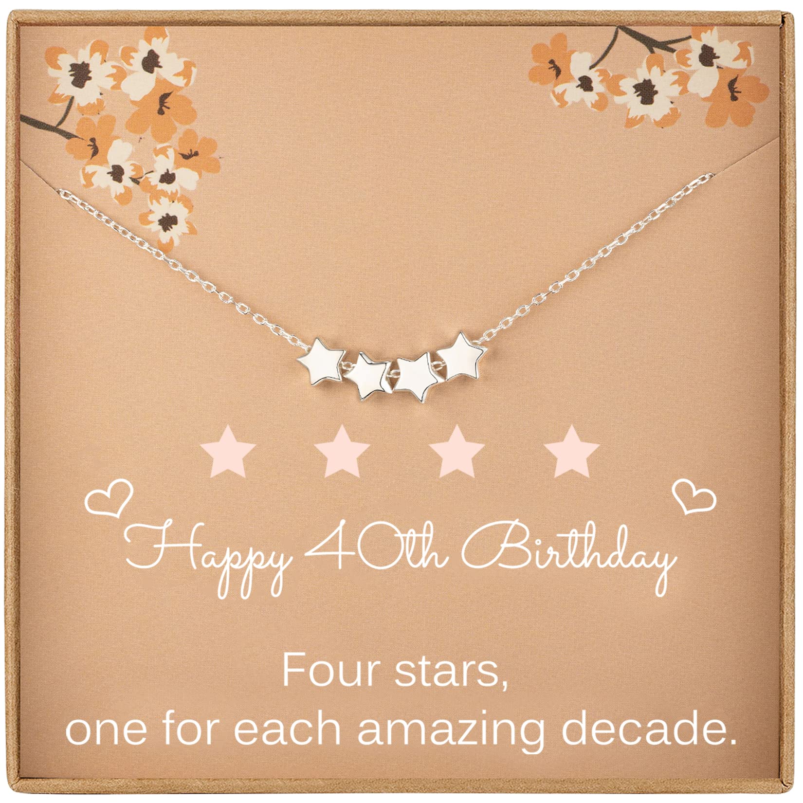 40th Birthday Gifts for Women - Sterling Silver Four Star Necklace with 6mm Star Beads | Elegant Dainty Star Jewelry for 1985 Born | Perfect Anniversary, Graduation & Special Occasion Gift
