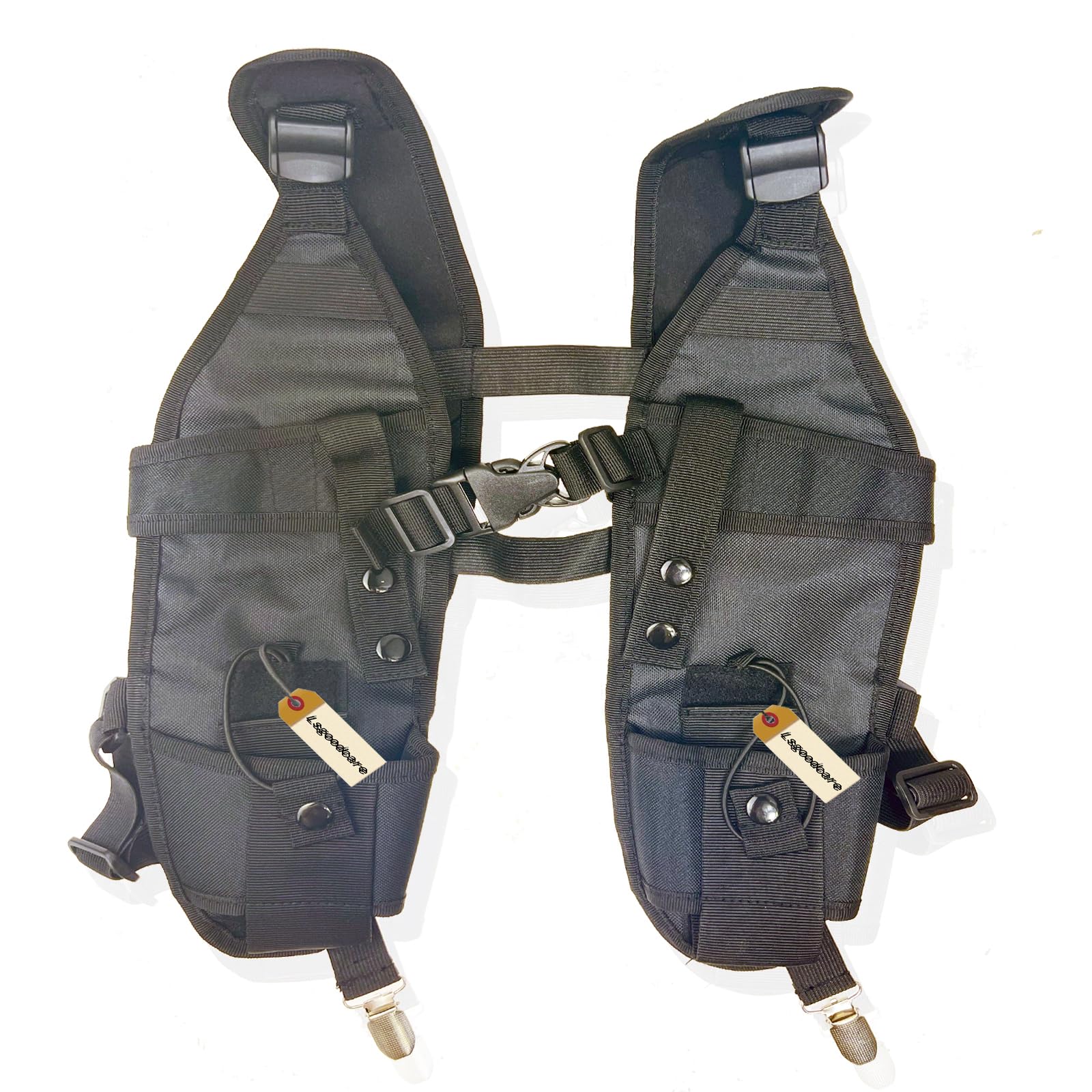 **Lsgoodcare Tactical Double Radio Shoulder Holster Vest - Compatible with Motorola, Kenwood & Midland 2-Way Radios - Rescue & Security Essentials (Black) - Ideal for Law Enforcement, Construction & Outdoor Adventures**
