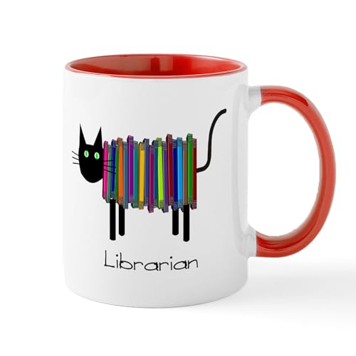 White/Red Inside - Librarian Book Cat Mug