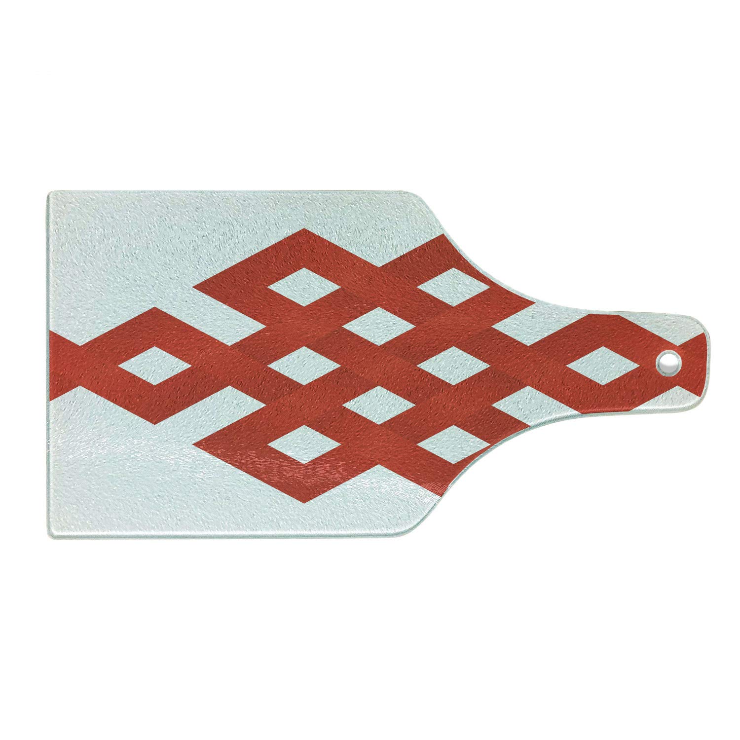 Ambesonne Red Geometric Tempered Glass Cutting Board with Zig Zag Square Border - Decorative Serving Board for Cheese, Charcuterie & Wine - Perfect for Kitchen, Dining & Entertaining