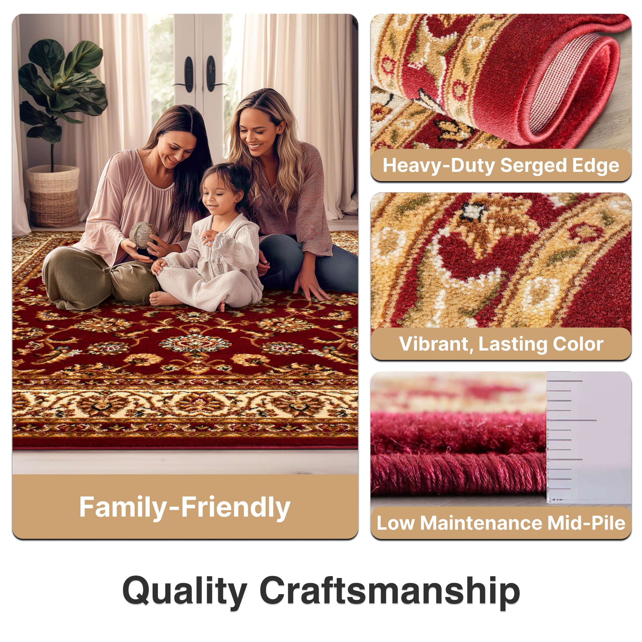 Well Woven Barclay Collection Sarouk Red 9x12 Area Rug - Soft Non-Slip Persian Style Carpet for Living Room, Bedroom, Dining Room - Perfect for Home Decor, Housewarming Gifts & Cozy Interior Design
