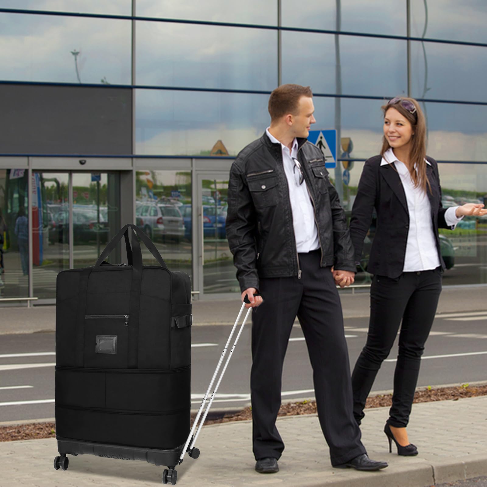 92L Expandable Rolling Duffel Bag with Silent Wheels & Hidden Pull Rod - Triple Expansion Design for Large Storage - Foldable Travel Luggage for Moving, Emigration & Storage - Perfect for Air Travel, Road Trips & Long-Term Packing