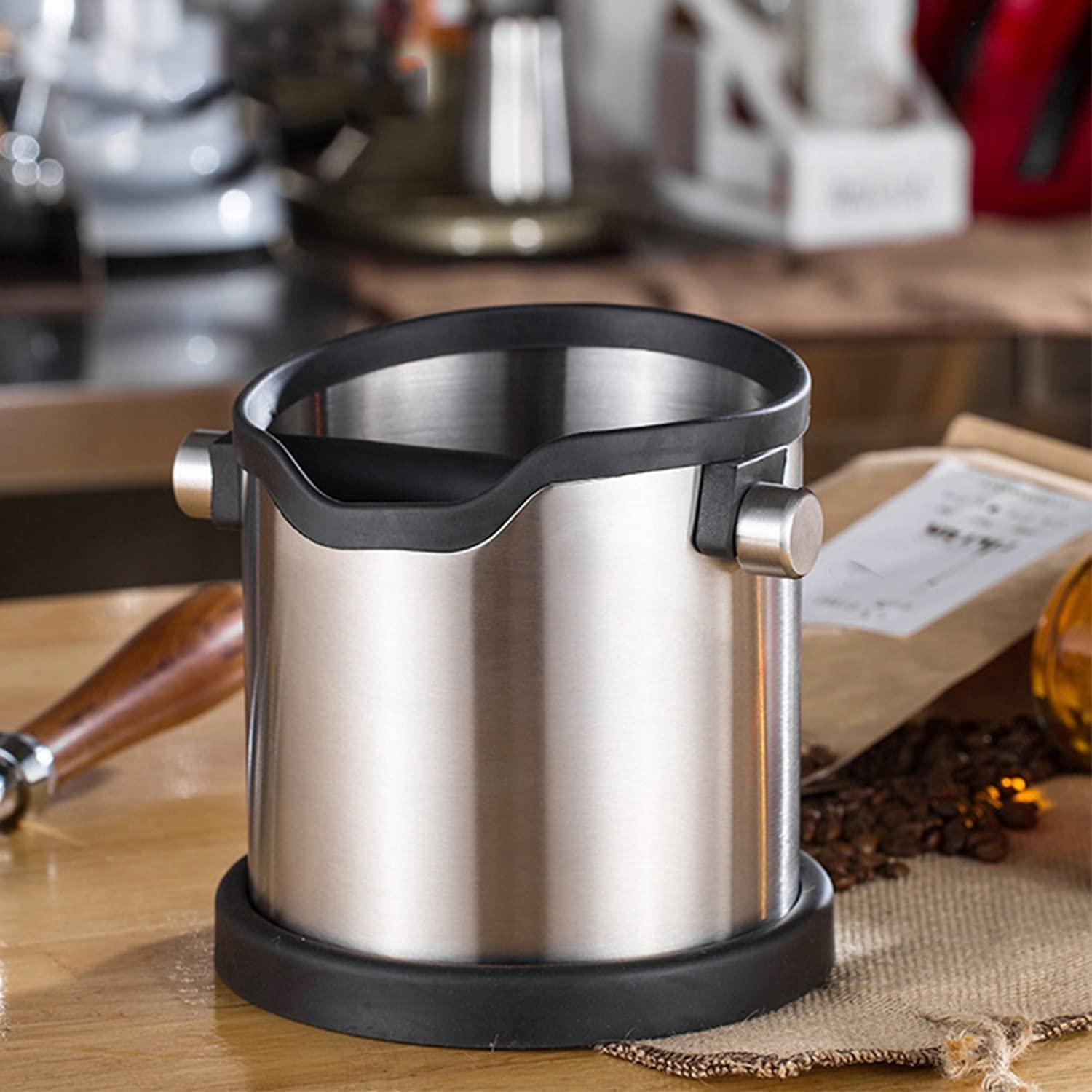 Stainless Steel Coffee Knock Box - Portable Espresso Waste Bin for Home & Cafe Use