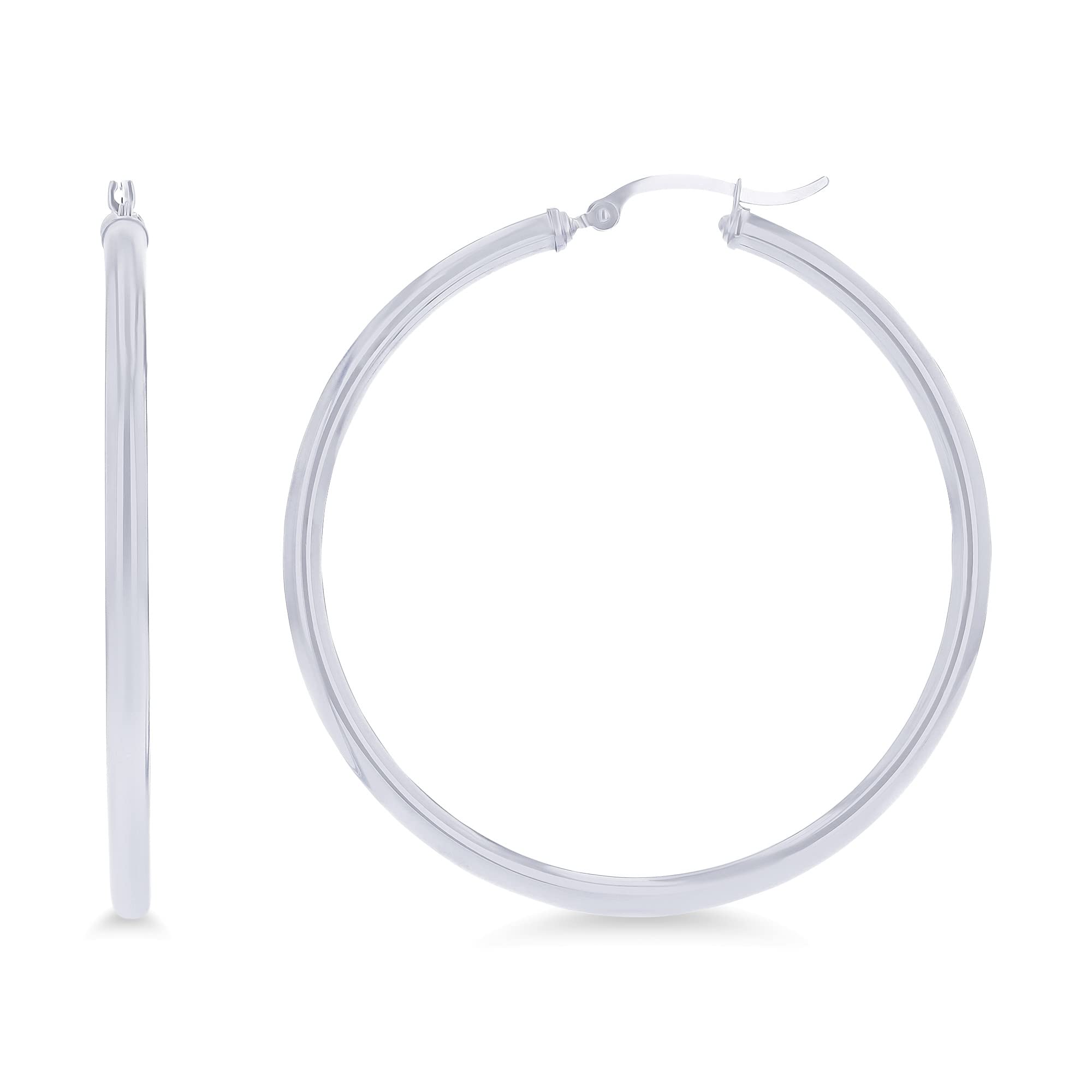 14K Yellow or White Gold 3mm Solid Polished Round Hoop Earrings for Women | Classic Secure Click-Top Design | 15mm-90mm Size Range | Perfect for Everyday Wear, Date Nights & Special Occasions