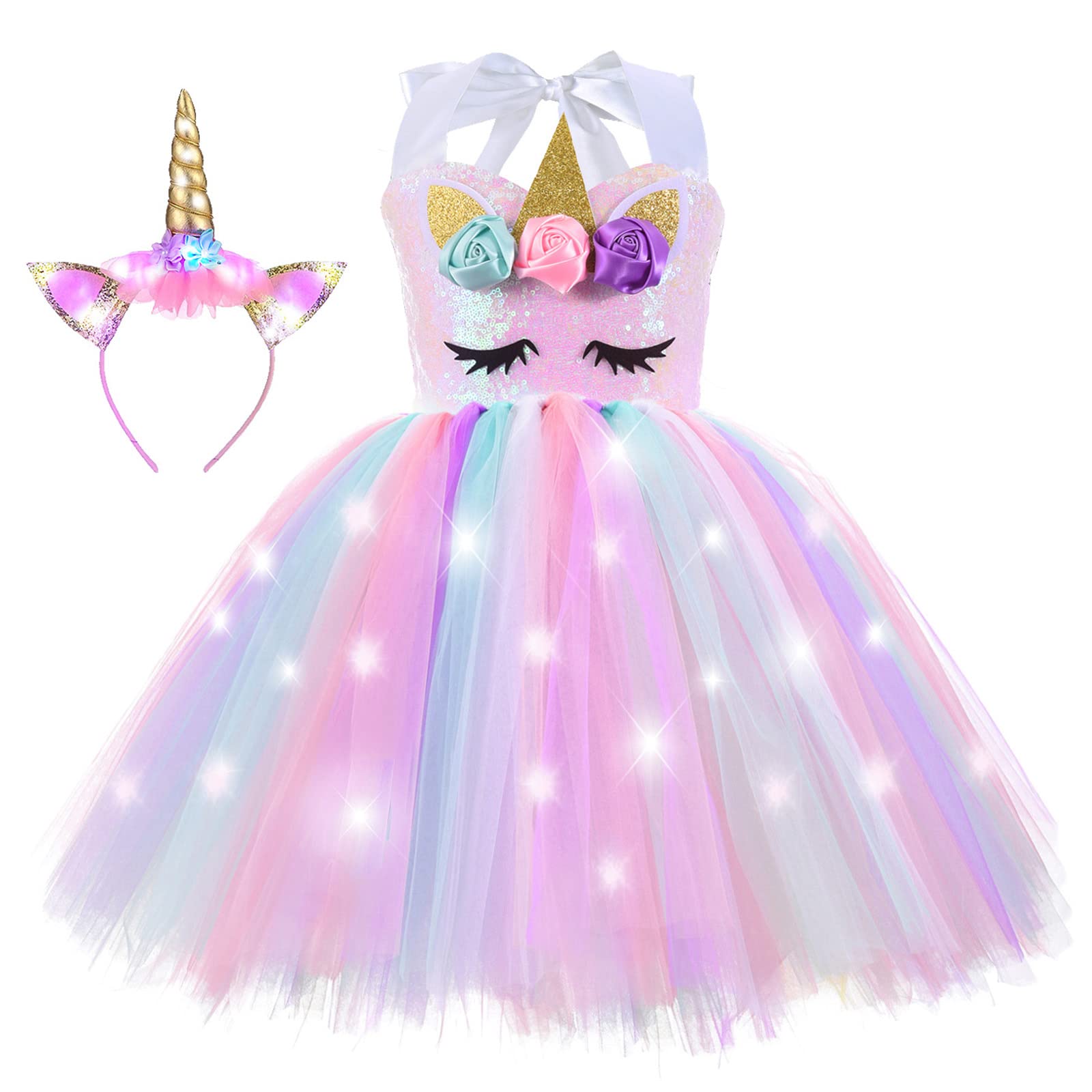Sparkly Sequin Unicorn Princess Costume for Girls - Glow in The Dark Birthday Party Tutu Dress, Halloween Christmas Outfits & Holiday Gifts | Perfect for Dress-Up, Themed Parties & Festive Celebrations