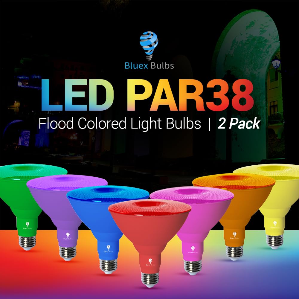 Bluex Bulbs 2 Pack LED Par38 Flood Yellow Light Bulb - 18W (120W Equivalent) Dimmable E26 Base - Energy Saving Warm Yellow Light for Party Decor, Porch Lighting, Home & Holiday Decoration, Landscape Lighting