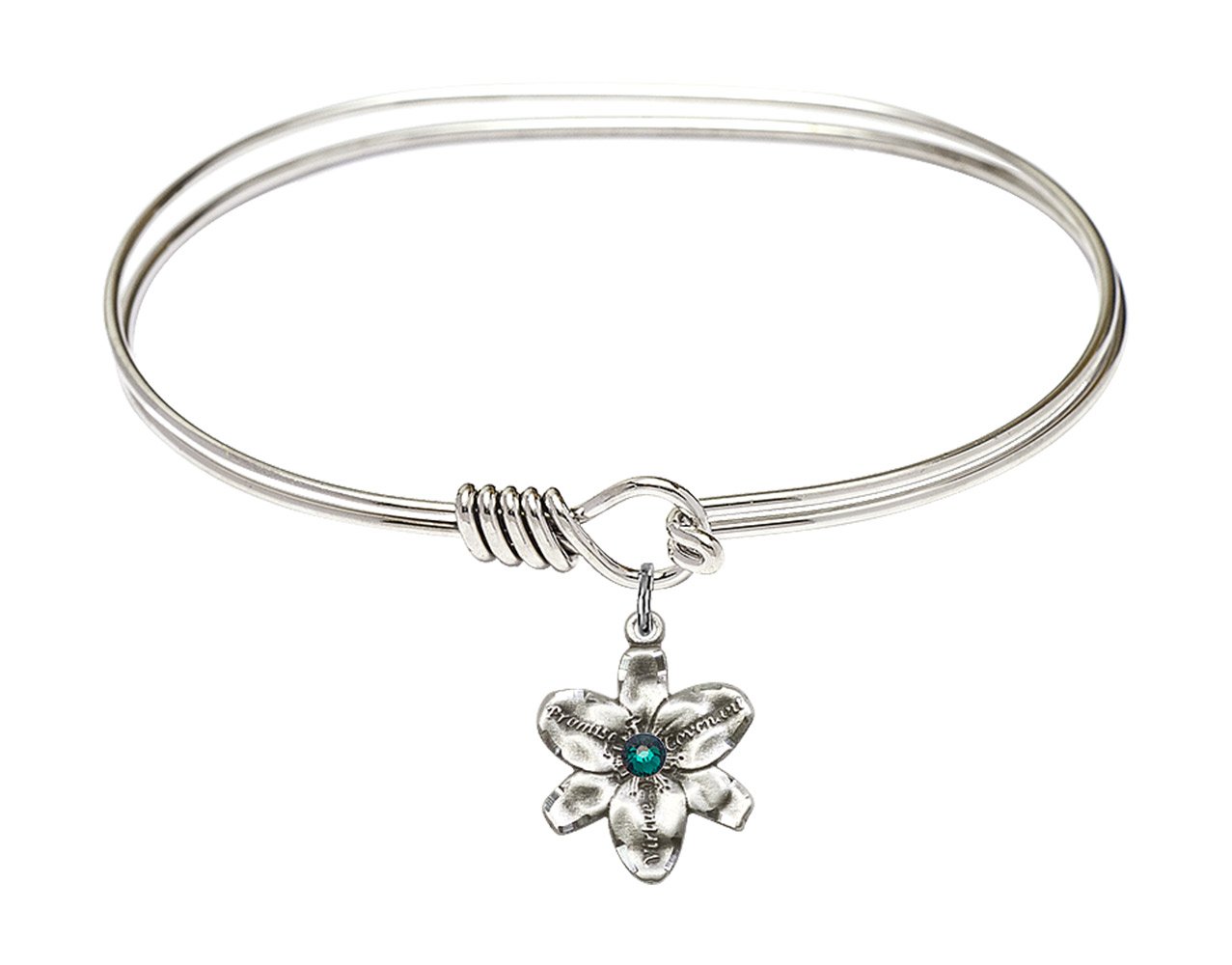 7 Inch Oval Eye Hook Bangle Bracelet with Chastity Medal Charm & May Green Crystal - Elegant Gothic Jewelry for Women, Perfect for BDSM Fetish, Punk Fashion and Alternative Style Outfits