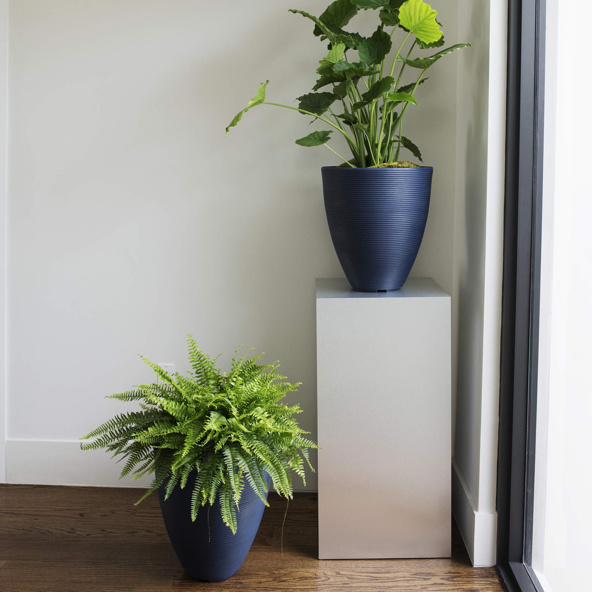 Delano Tall Planter by Crescent Garden - Modern Indoor/Outdoor Flower Pot in Caviar Black - Perfect for Home Decor, Patio, Garden & Office Plants