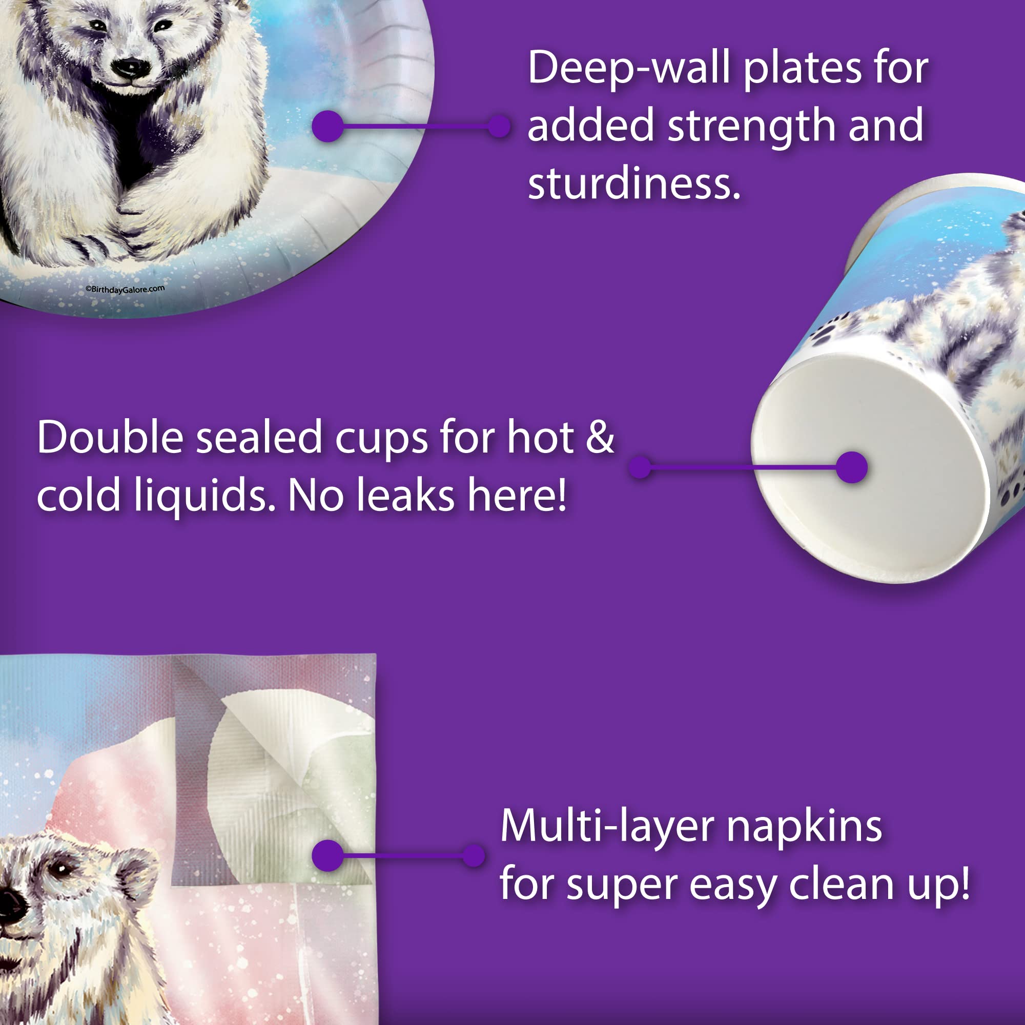 Polar Bear Birthday Party Supplies Set - 16-Piece Winter Themed Tableware Kit with Plates, Napkins & Cups - Perfect for Arctic Animal Themed Parties, Baby Showers & Winter Celebrations