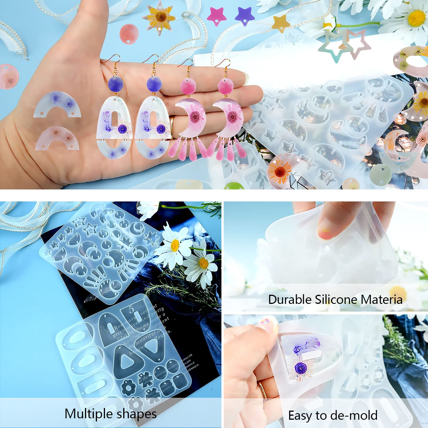 Premium Silicone Resin Jewelry Molds - 2PC Earring Molds with Holes for DIY Crafting | Perfect for Making Unique Earrings, Necklaces, Pendants & Keychains | Ideal for Home Crafting, Gift Making & Small Business Jewelry Production