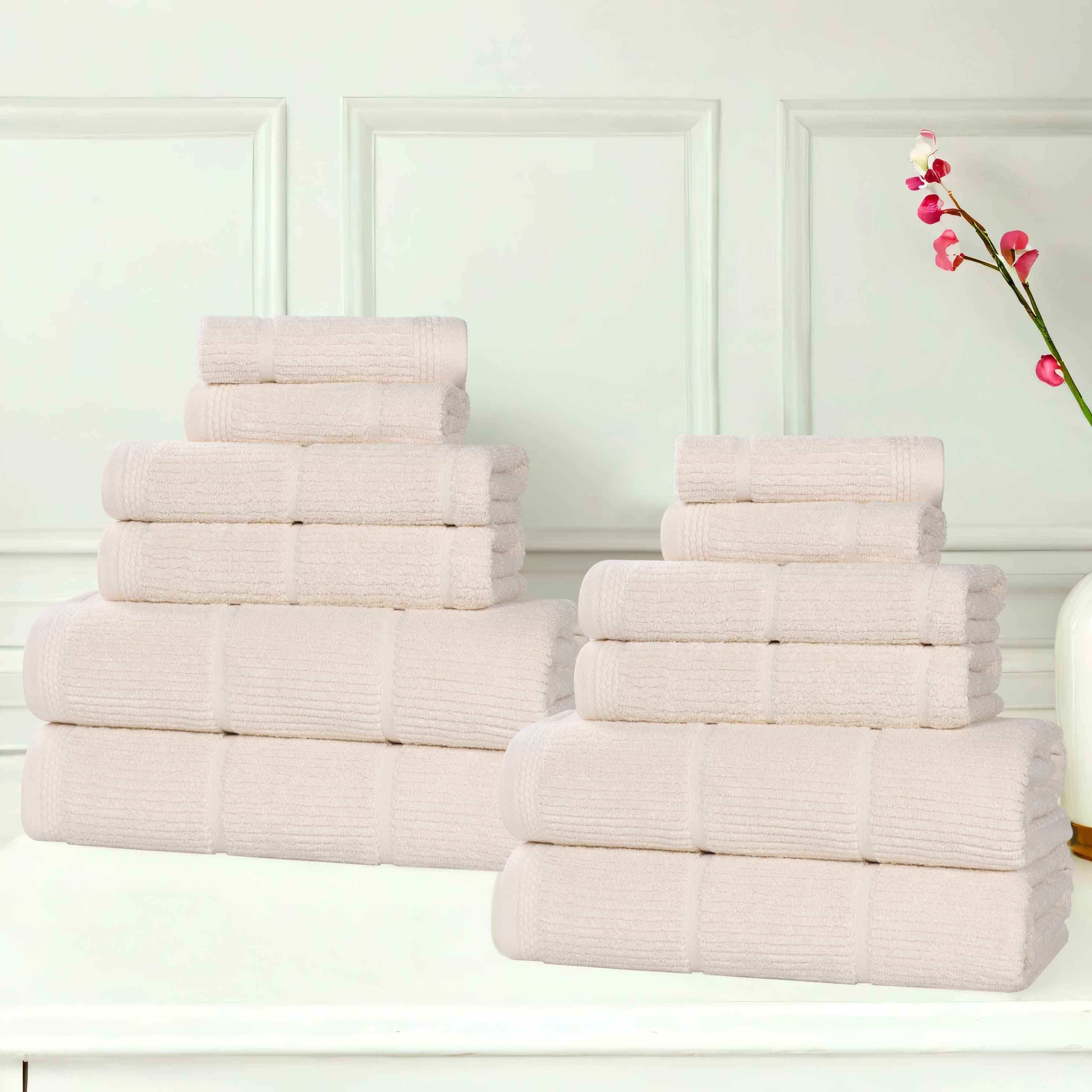 Milo Smart Twist Cotton Solid Ribbed Design 12-Piece Towel Set - Ultra Soft & Absorbent Bath Towels for Spa, Gym & Luxury Home Use