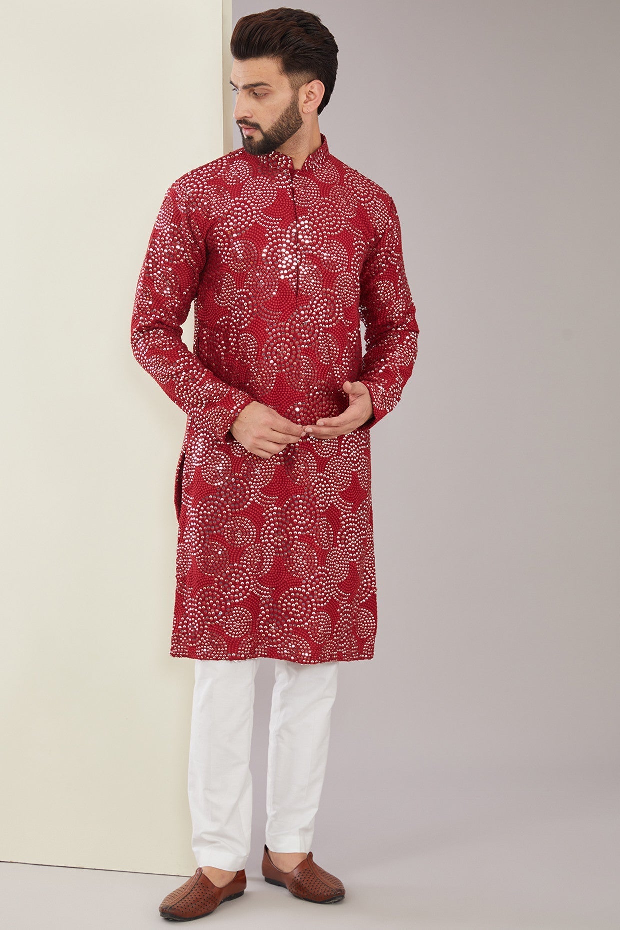 Elegant Maroon Sequined Kurta for Women - Stylish Indian Party Wear & Festive Occasions