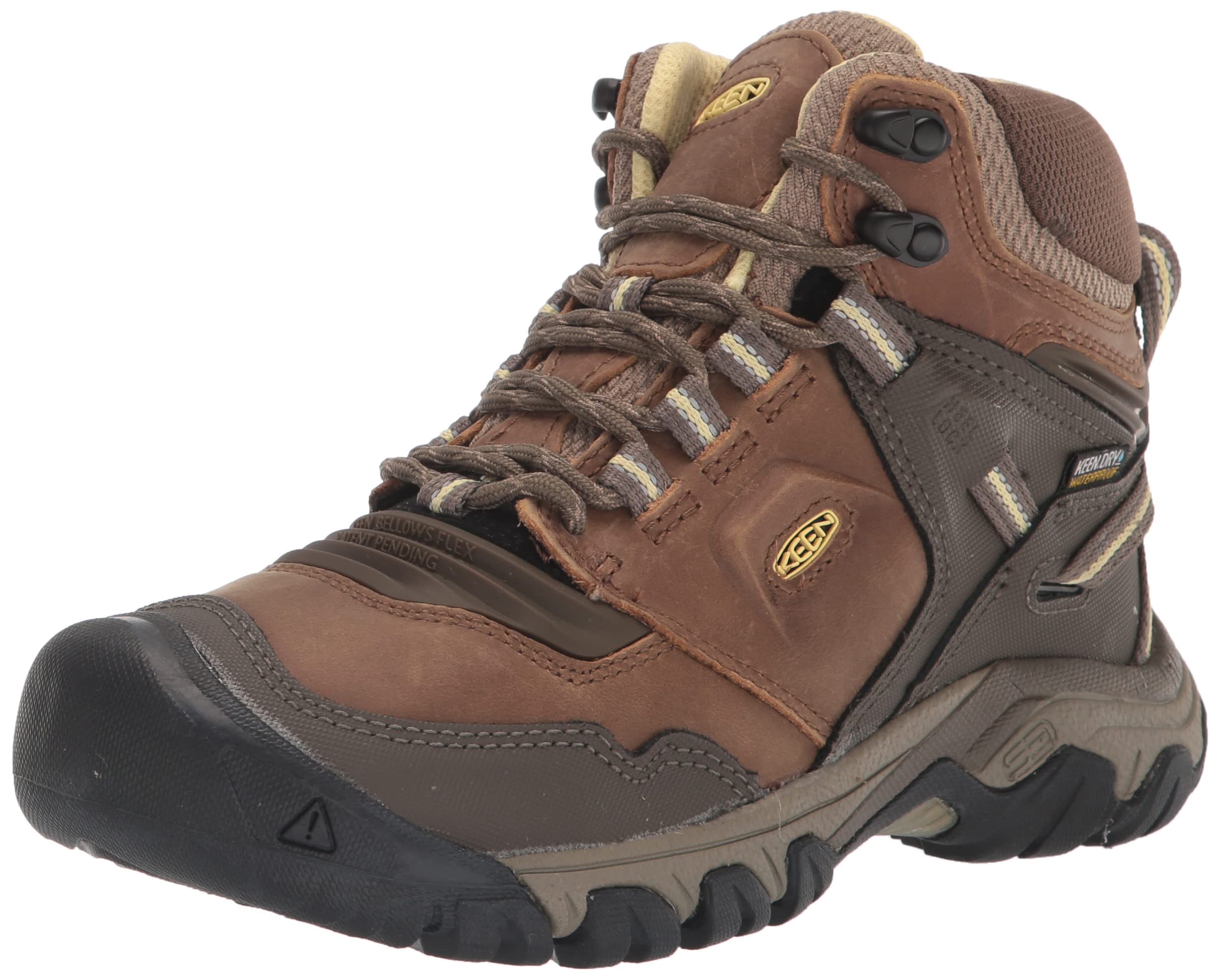 KEEN Women's Ridge Flex Mid Height Waterproof Hiking Boots - Comfortable Trekking Shoes for Outdoor Adventures (Safari/Custard, Size 8) - Perfect for Hiking, Camping & Mountain Trails