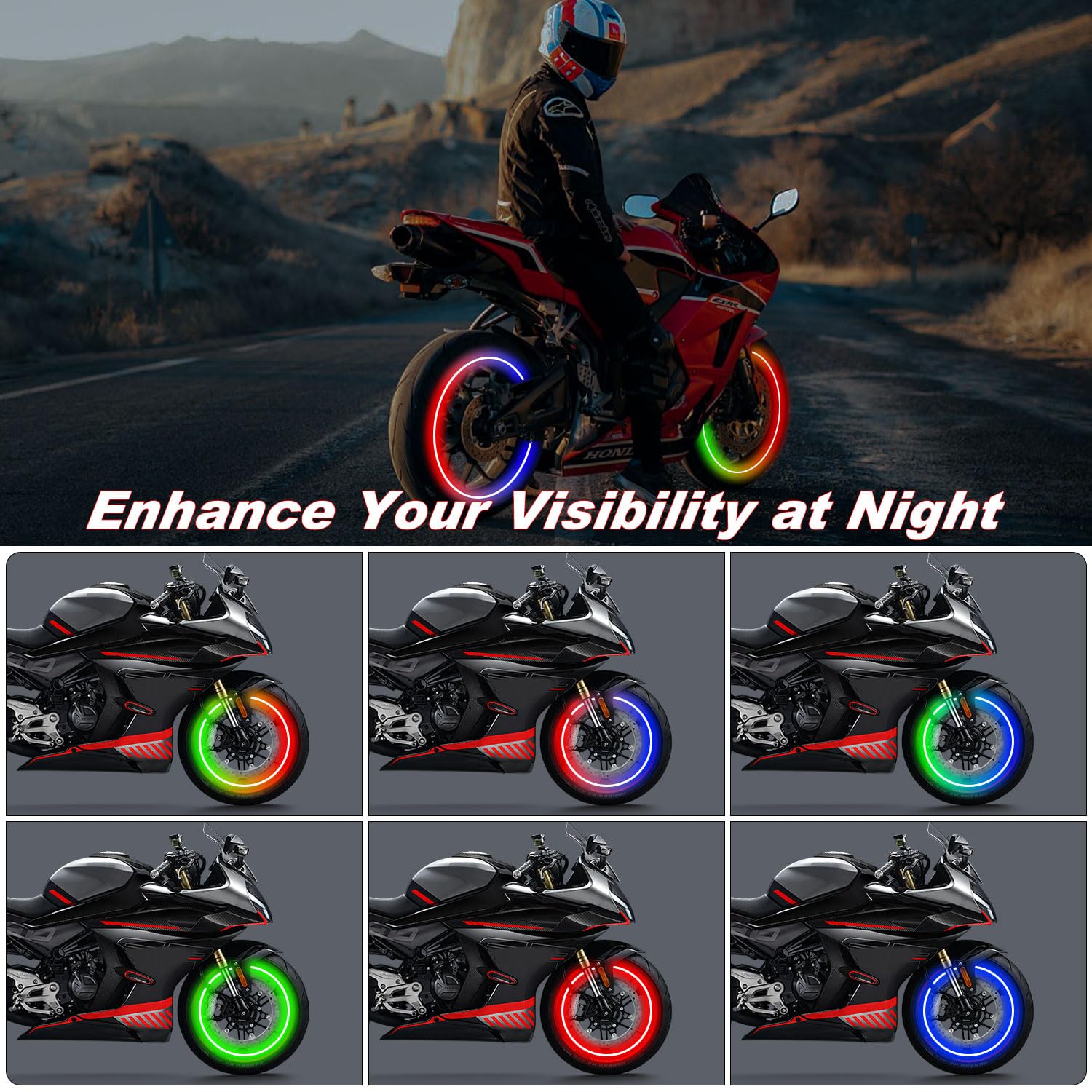 Glow in The Dark LED Tire Valve Caps - Waterproof Rechargeable for Car Bike Motorcycle - Night Safety Accessories